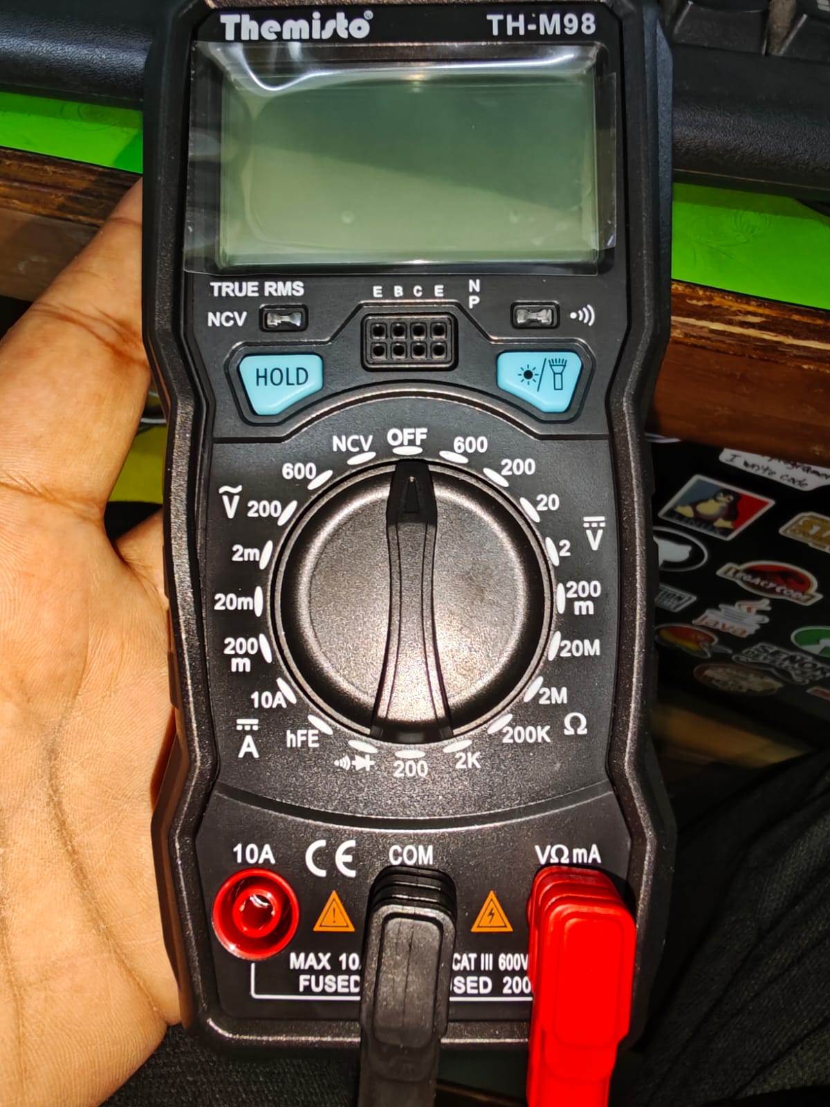 TH-M98 with test probes plugged in